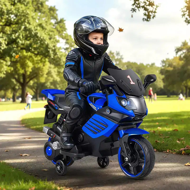 Moto électrique 6V pour enfants Costway avec musique, klaxon, roues d'entraînement détachables et phares LED Rose/Rouge/Bleu marine/Blanc