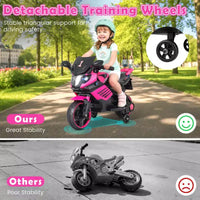 Moto électrique 6V pour enfants Costway avec musique, klaxon, roues d'entraînement détachables et phares LED Rose/Rouge/Bleu marine/Blanc