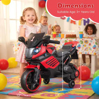 Moto électrique 6V pour enfants Costway avec musique, klaxon, roues d'entraînement détachables et phares LED Rose/Rouge/Bleu marine/Blanc