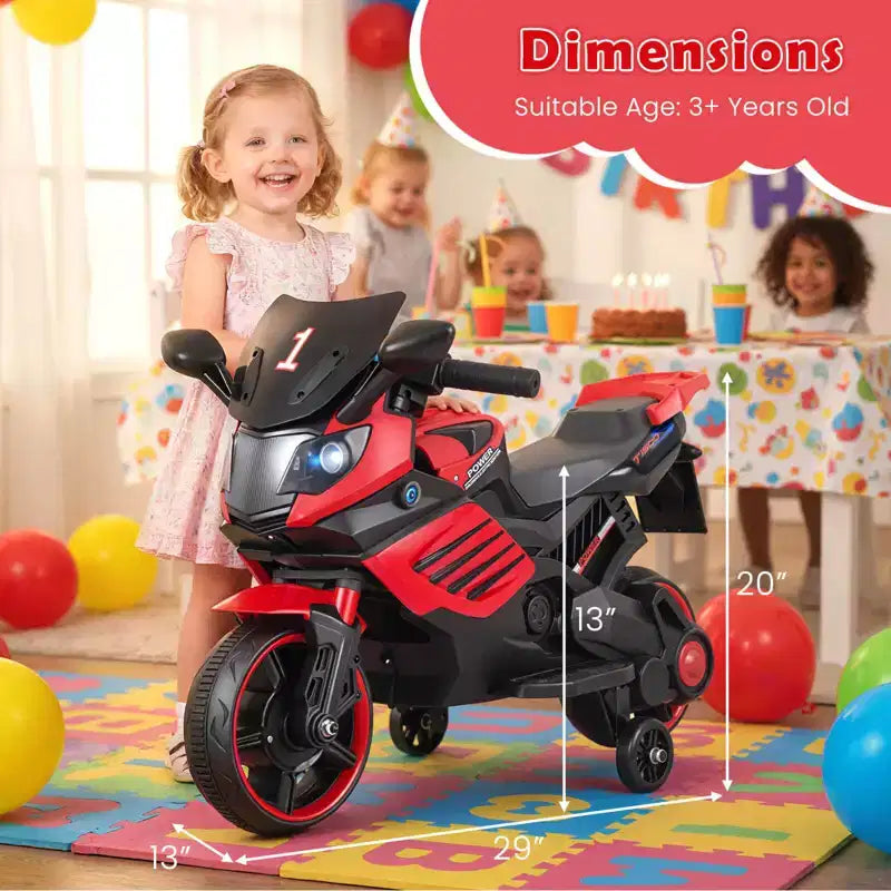 Moto électrique 6V pour enfants Costway avec musique, klaxon, roues d'entraînement détachables et phares LED Rose/Rouge/Bleu marine/Blanc