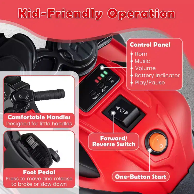 Moto électrique 6V pour enfants Costway avec musique, klaxon, roues d'entraînement détachables et phares LED Rose/Rouge/Bleu marine/Blanc