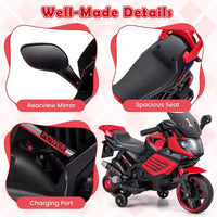 Moto électrique 6V pour enfants Costway avec musique, klaxon, roues d'entraînement détachables et phares LED Rose/Rouge/Bleu marine/Blanc