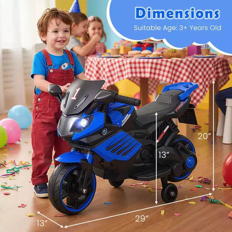 Moto électrique 6V pour enfants Costway avec musique, klaxon, roues d'entraînement détachables et phares LED Rose/Rouge/Bleu marine/Blanc