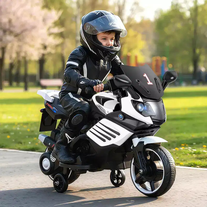 Moto électrique 6V pour enfants Costway avec musique, klaxon, roues d'entraînement détachables et phares LED Rose/Rouge/Bleu marine/Blanc
