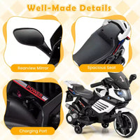 Moto électrique 6V pour enfants Costway avec musique, klaxon, roues d'entraînement détachables et phares LED Rose/Rouge/Bleu marine/Blanc
