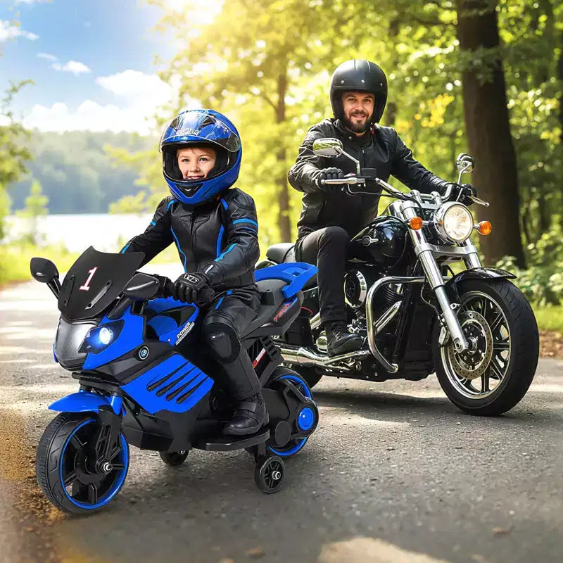 Moto électrique 6V pour enfants Costway avec musique, klaxon, roues d'entraînement détachables et phares LED Rose/Rouge/Bleu marine/Blanc