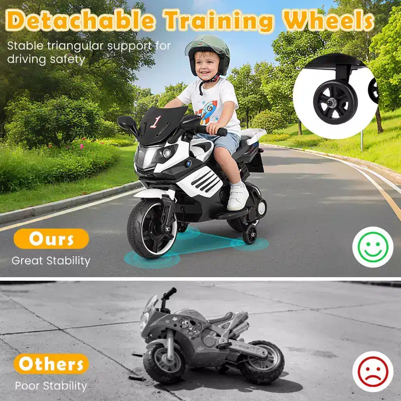 Moto électrique 6V pour enfants Costway avec musique, klaxon, roues d'entraînement détachables et phares LED Rose/Rouge/Bleu marine/Blanc