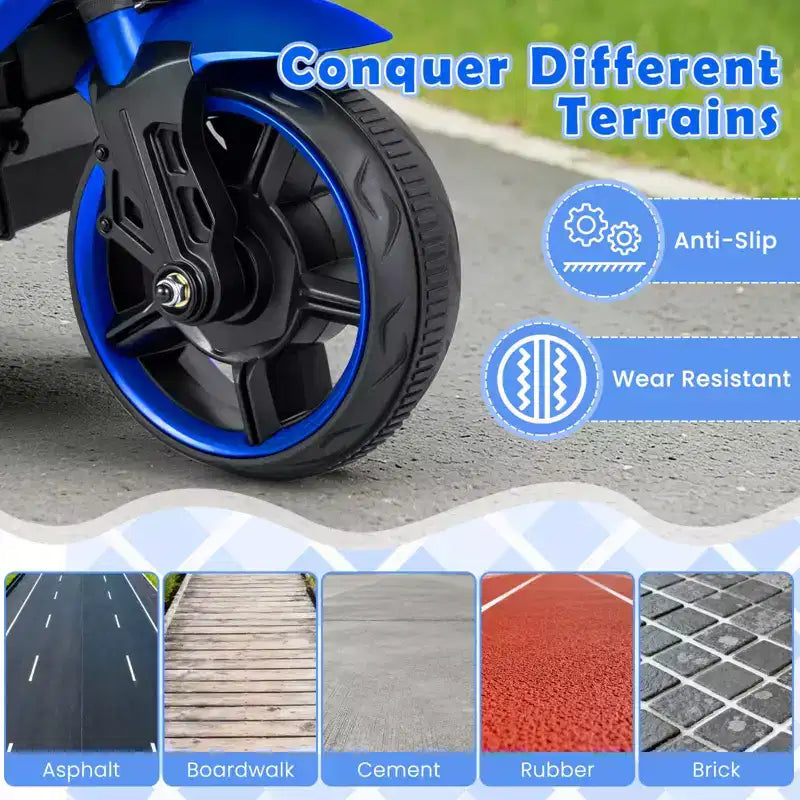 Moto électrique 6V pour enfants Costway avec musique, klaxon, roues d'entraînement détachables et phares LED Rose/Rouge/Bleu marine/Blanc
