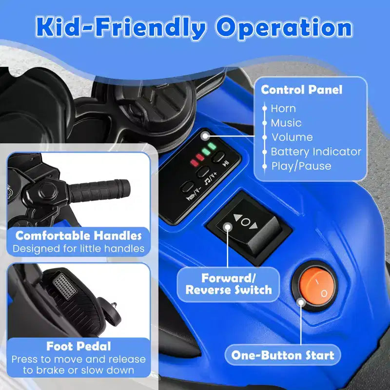 Moto électrique 6V pour enfants Costway avec musique, klaxon, roues d'entraînement détachables et phares LED Rose/Rouge/Bleu marine/Blanc