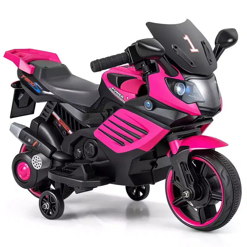 Moto électrique 6V pour enfants Costway avec musique, klaxon, roues d'entraînement détachables et phares LED Rose/Rouge/Bleu marine/Blanc