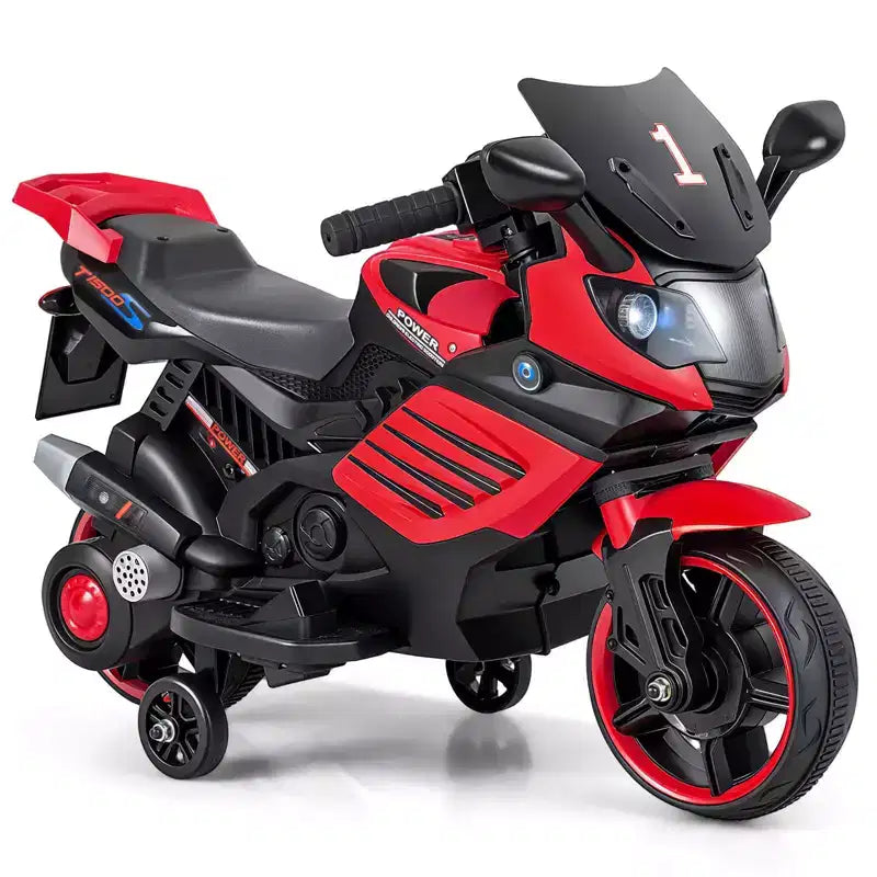 Moto électrique 6V pour enfants Costway avec musique, klaxon, roues d'entraînement détachables et phares LED Rose/Rouge/Bleu marine/Blanc