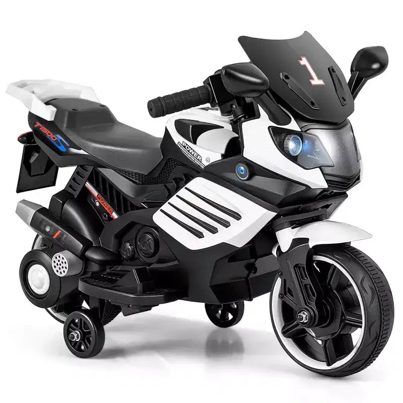 Moto électrique 6V pour enfants Costway avec musique, klaxon, roues d'entraînement détachables et phares LED Rose/Rouge/Bleu marine/Blanc