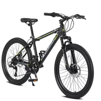 NAYSAYE Vélo VTT 24 pouces 21 vitesses double freins à disque cadre en acier pour adultes pour l l'aventure en plein air, noir et vert, 26.3*7.88*28.35
