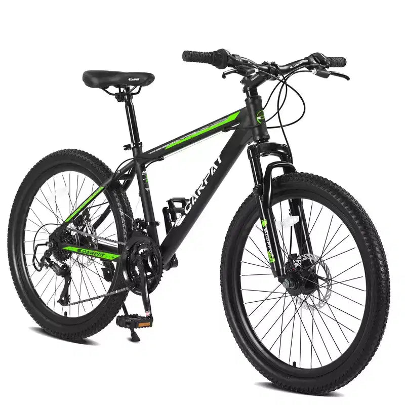 NAYSAYE Vélo VTT 26 Pouces, 21 Vitesses, Freins à Disque, Cadre en Acier Carbone, Vélos pour Adultes pour le Tout-Terrain, Noir et Vert, 71*25*39.3