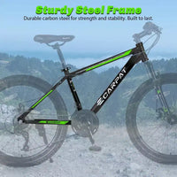 NAYSAYE Vélo VTT 26 Pouces, 21 Vitesses, Freins à Disque, Cadre en Acier Carbone, Vélos pour Adultes pour le Tout-Terrain, Noir et Vert, 71*25*39.3