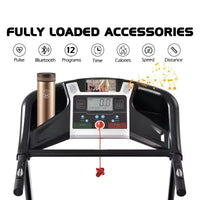 Tapis de course électrique pliable FYC, capacité de poids de 150 kg avec inclinaison automatique de 15 %, moteur 3,5 CV, vitesse max. 16 km/h, Bluetooth, application, capteur de fréquence cardiaque
