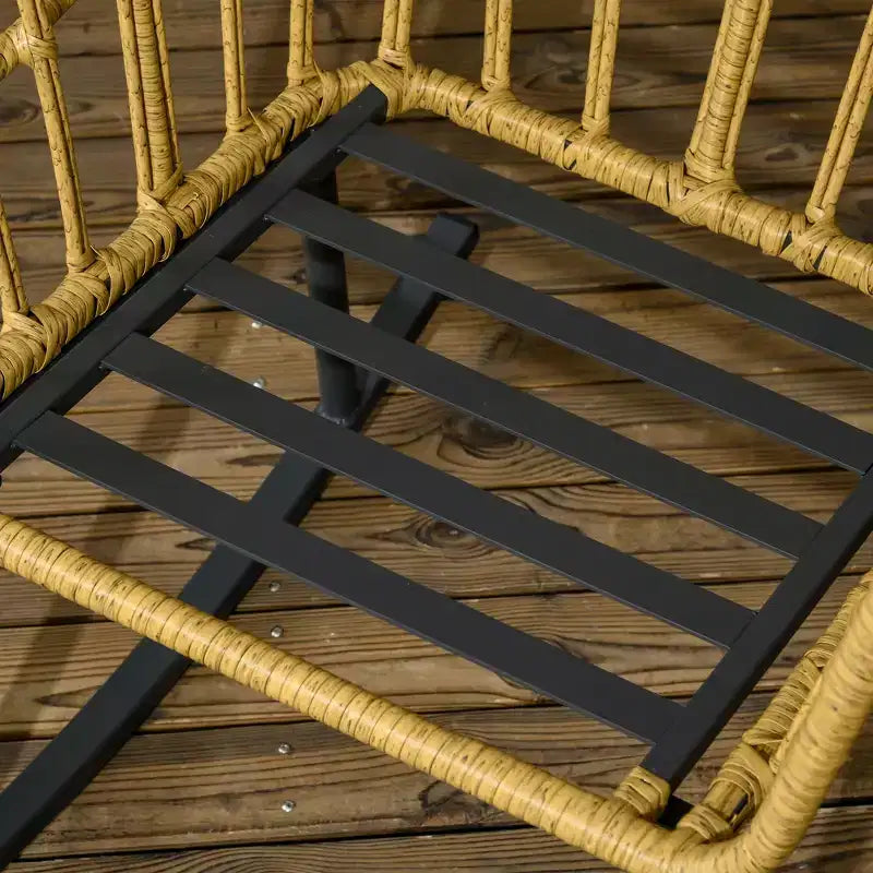 Ensemble de chaises à bascule d'extérieur en osier, ensemble de bistrot de terrasse 3 pièces avec 2 chaises à bascule de véranda, table basse en verre et coussins, ensemble de conversation de patio