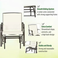 Ensemble de bistro 3 pièces avec fauteuils à bascule d'extérieur et table basse, 2 chaises à bascule de patio avec tissu respirant, plateau en verre