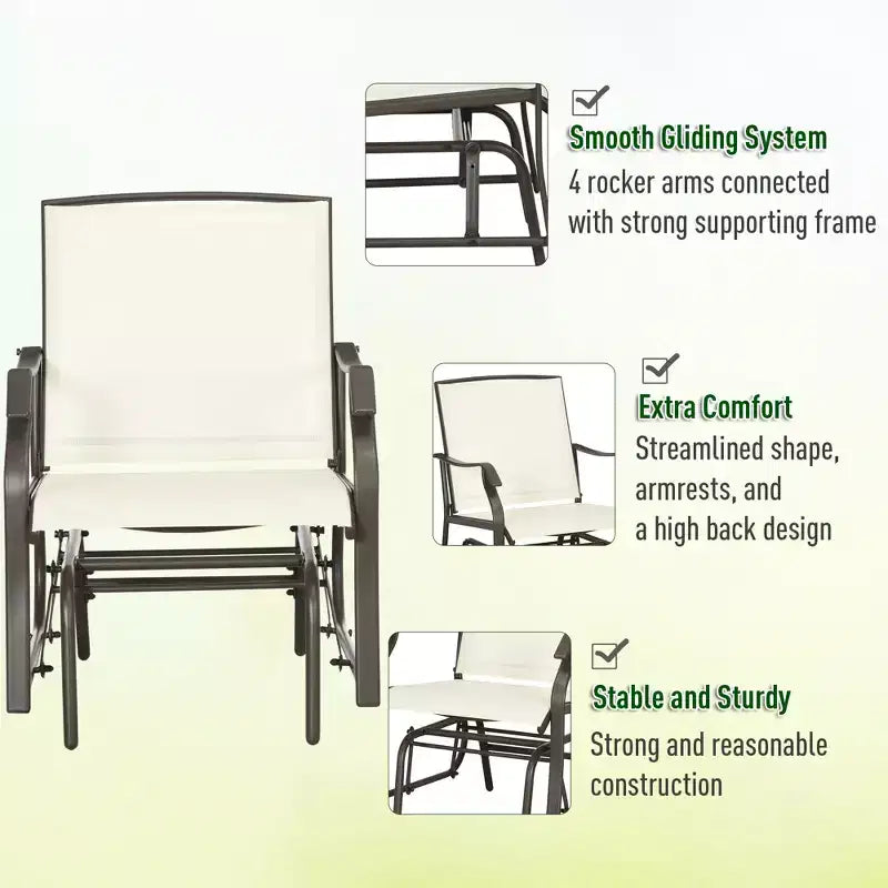 Ensemble de bistro 3 pièces avec fauteuils à bascule d'extérieur et table basse, 2 chaises à bascule de patio avec tissu respirant, plateau en verre