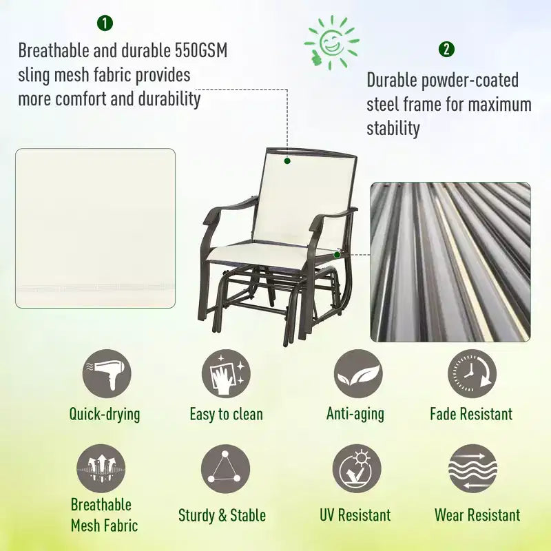 Ensemble de bistro 3 pièces avec fauteuils à bascule d'extérieur et table basse, 2 chaises à bascule de patio avec tissu respirant, plateau en verre