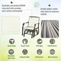 Ensemble de bistro 3 pièces avec fauteuils à bascule d'extérieur et table basse, 2 chaises à bascule de patio avec tissu respirant, plateau en verre