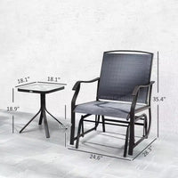 Ensemble de bistro 3 pièces avec fauteuils à bascule d'extérieur et table basse, 2 chaises à bascule de patio avec tissu respirant, plateau en verre