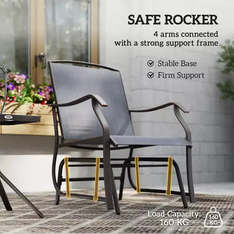 Ensemble de bistro 3 pièces avec fauteuils à bascule d'extérieur et table basse, 2 chaises à bascule de patio avec tissu respirant, plateau en verre