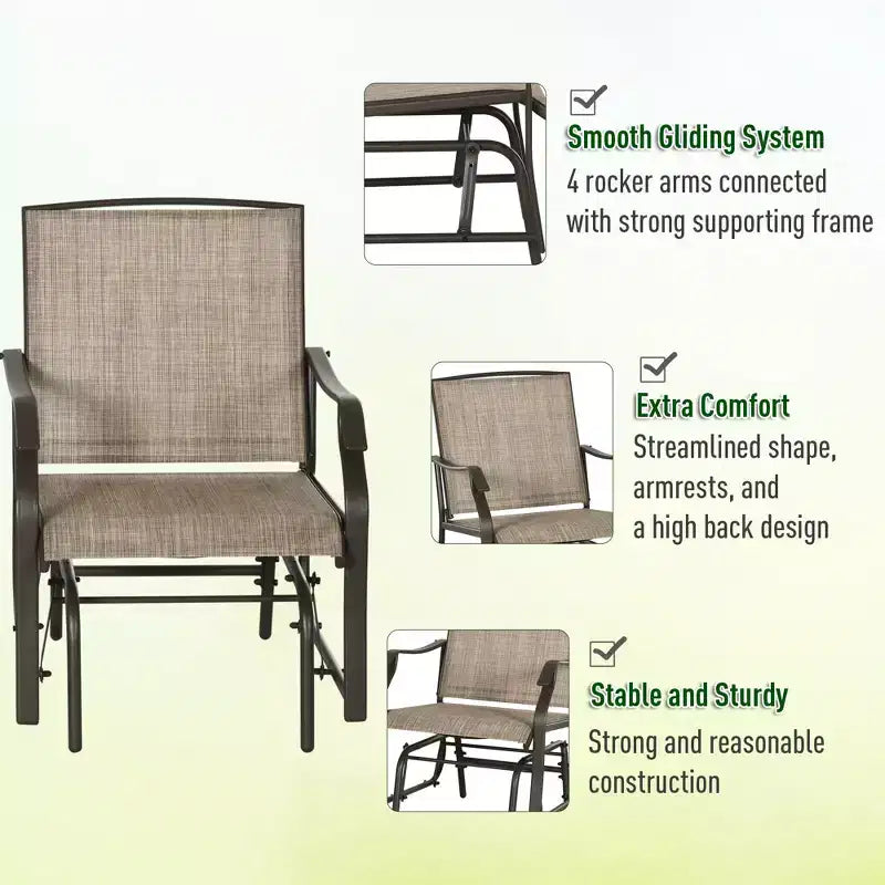 Ensemble de bistro 3 pièces avec fauteuils à bascule d'extérieur et table basse, 2 chaises à bascule de patio avec tissu respirant, plateau en verre