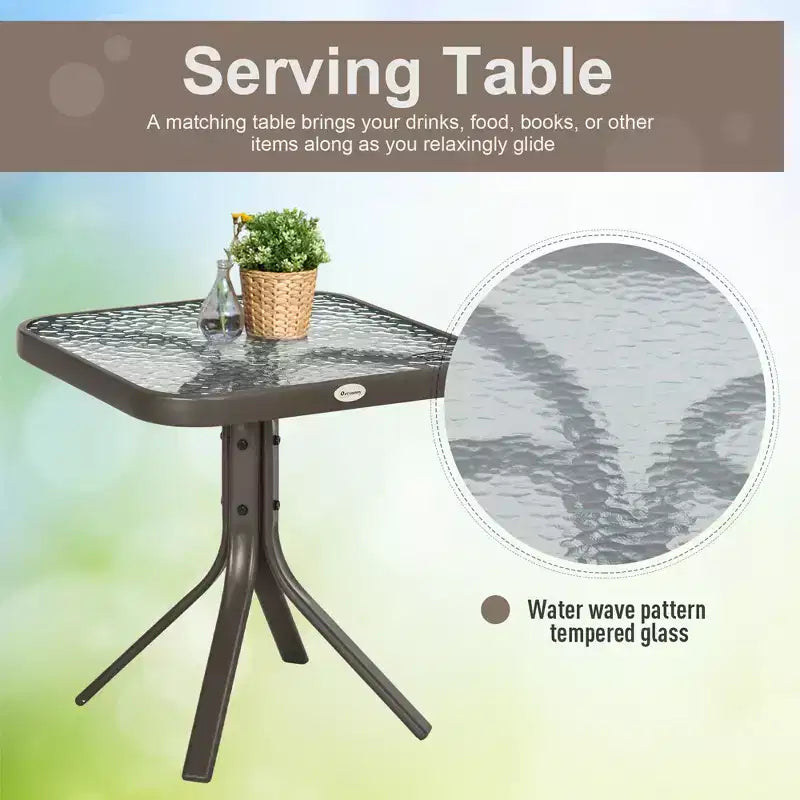 Ensemble de bistro 3 pièces avec fauteuils à bascule d'extérieur et table basse, 2 chaises à bascule de patio avec tissu respirant, plateau en verre