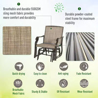 Ensemble de bistro 3 pièces avec fauteuils à bascule d'extérieur et table basse, 2 chaises à bascule de patio avec tissu respirant, plateau en verre