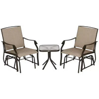 3 Piece Outdoor Glider Chair with Coffee Table Bistro Set, 2 Patio Rocking Swing Chairs with Breathable Sling Fabric, Glass Tabletop