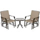 3 Piece Outdoor Glider Chair with Coffee Table Bistro Set, 2 Patio Rocking Swing Chairs with Breathable Sling Fabric, Glass Tabletop