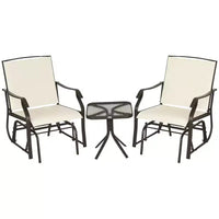 Ensemble de bistro 3 pièces avec fauteuils à bascule d'extérieur et table basse, 2 chaises à bascule de patio avec tissu respirant, plateau en verre
