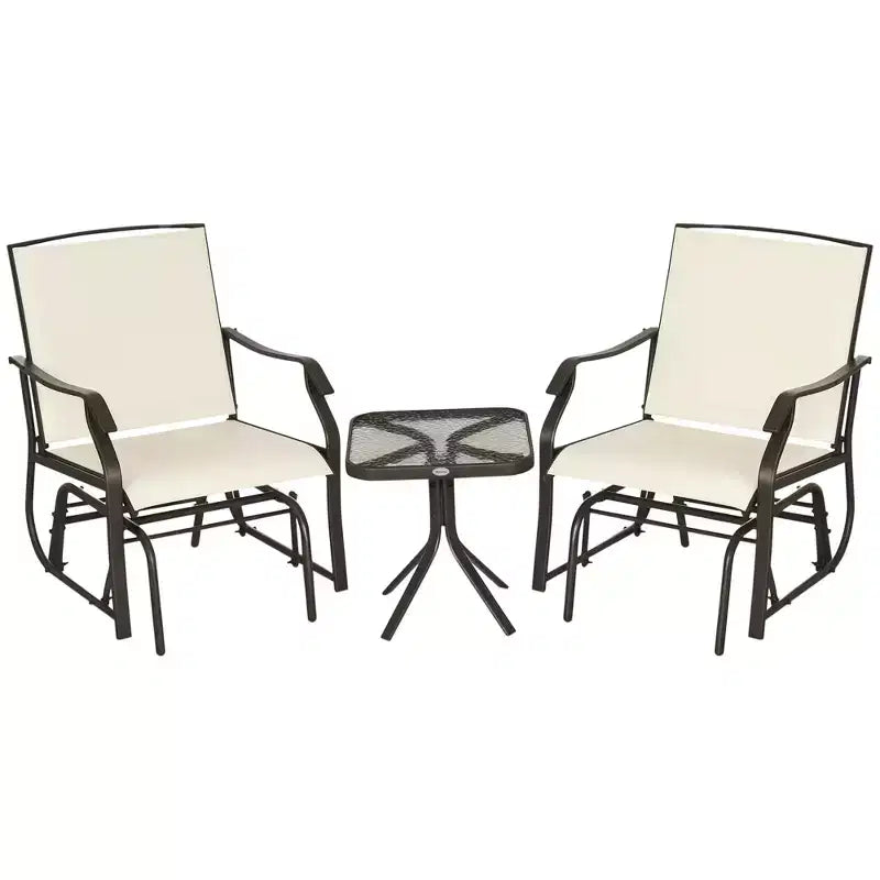 Ensemble de bistro 3 pièces avec fauteuils à bascule d'extérieur et table basse, 2 chaises à bascule de patio avec tissu respirant, plateau en verre