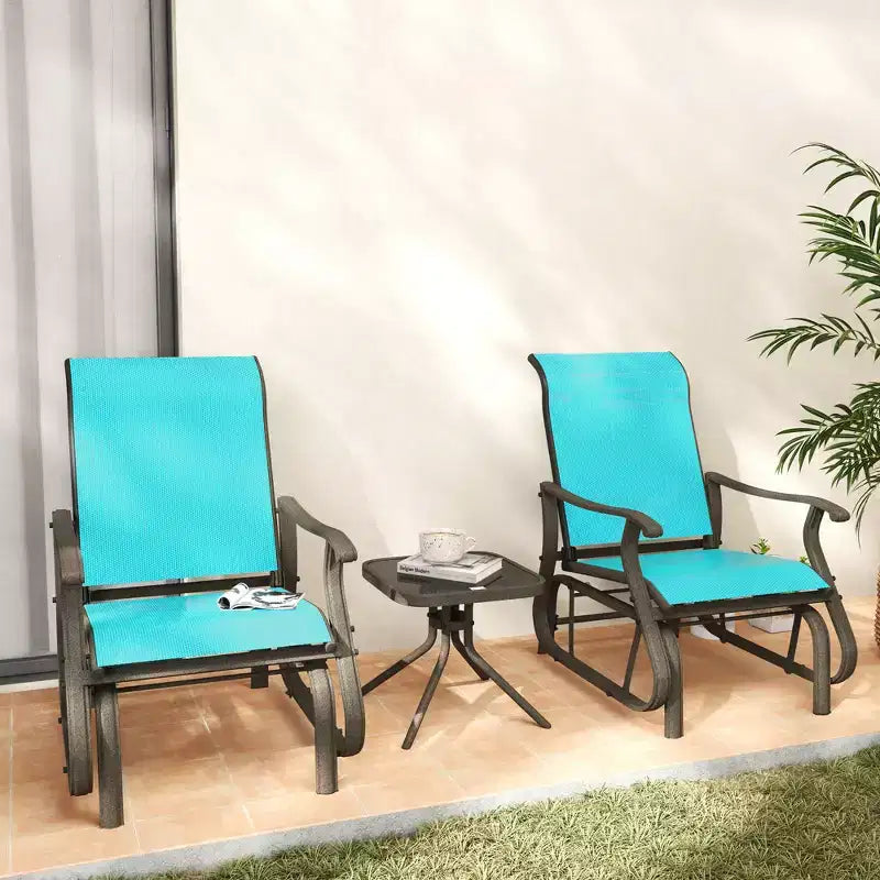 Ensemble de bistrot 3 pièces avec cadres en acier, table à plateau en verre trempé pour patio, jardin, pelouse
