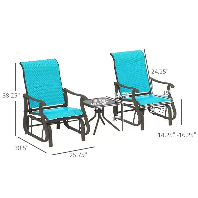 Ensemble de bistrot 3 pièces avec cadres en acier, table à plateau en verre trempé pour patio, jardin, pelouse
