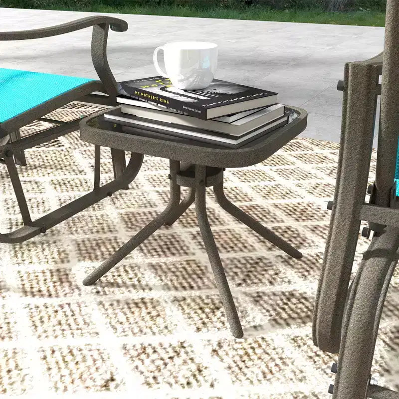 Ensemble de bistrot 3 pièces avec cadres en acier, table à plateau en verre trempé pour patio, jardin, pelouse