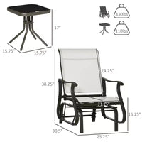 Ensemble de bistrot 3 pièces avec cadres en acier, table à plateau en verre trempé pour patio, jardin, pelouse