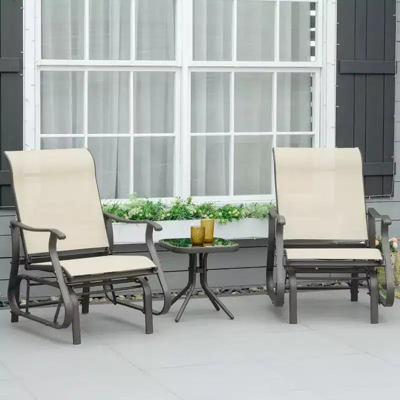 Ensemble de bistrot 3 pièces avec cadres en acier, table à plateau en verre trempé pour patio, jardin, pelouse