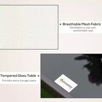 Ensemble de bistrot 3 pièces avec cadres en acier, table à plateau en verre trempé pour patio, jardin, pelouse