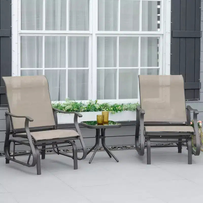 Ensemble de bistrot 3 pièces avec cadres en acier, table à plateau en verre trempé pour patio, jardin, pelouse