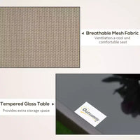 Ensemble de bistrot 3 pièces avec cadres en acier, table à plateau en verre trempé pour patio, jardin, pelouse