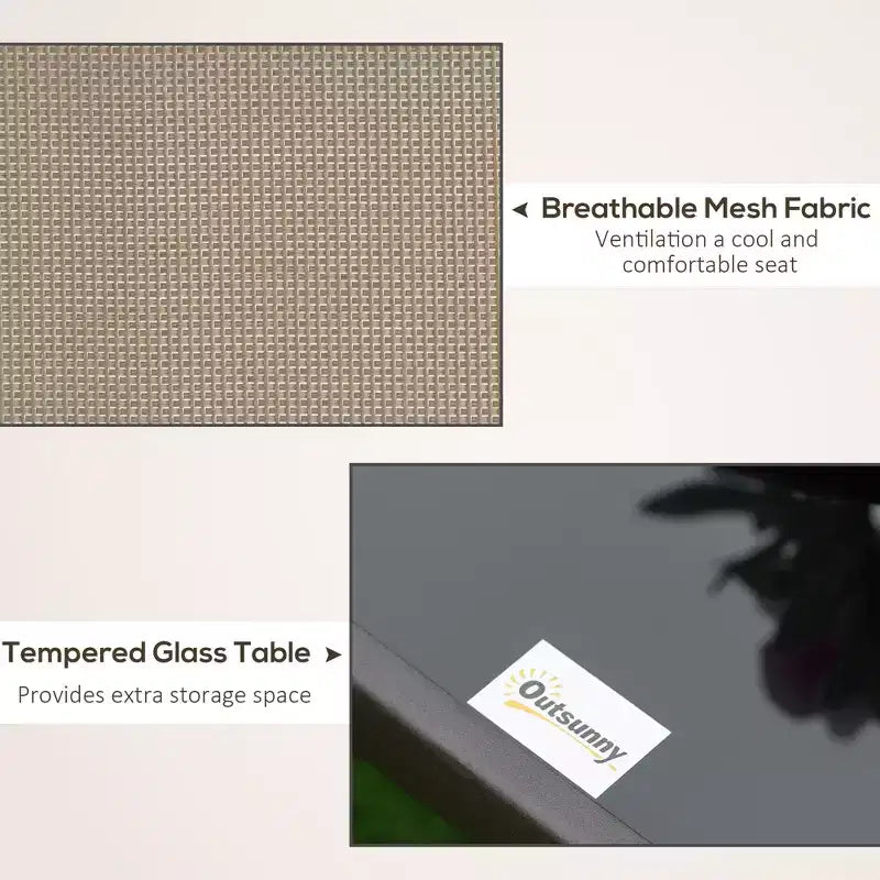 Ensemble de bistrot 3 pièces avec cadres en acier, table à plateau en verre trempé pour patio, jardin, pelouse