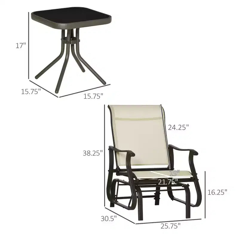 Ensemble de bistrot 3 pièces avec cadres en acier, table à plateau en verre trempé pour patio, jardin, pelouse