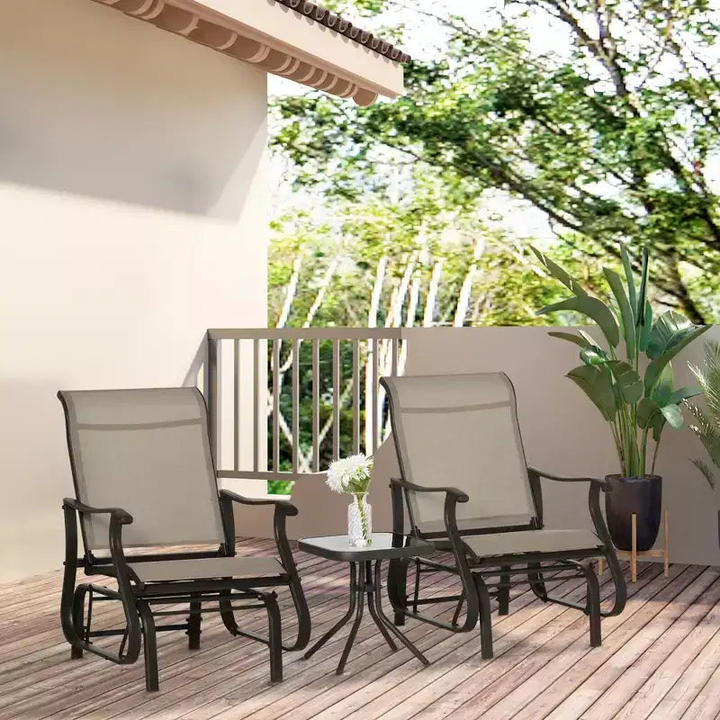 Ensemble de bistrot 3 pièces avec cadres en acier, table à plateau en verre trempé pour patio, jardin, pelouse