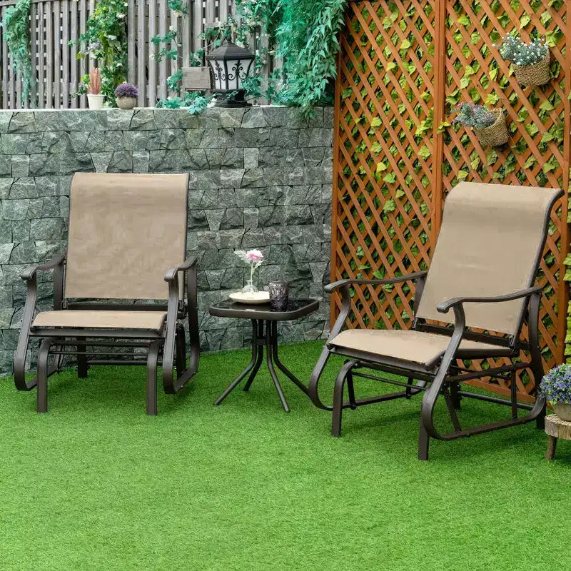 Ensemble de bistrot 3 pièces avec cadres en acier, table à plateau en verre trempé pour patio, jardin, pelouse