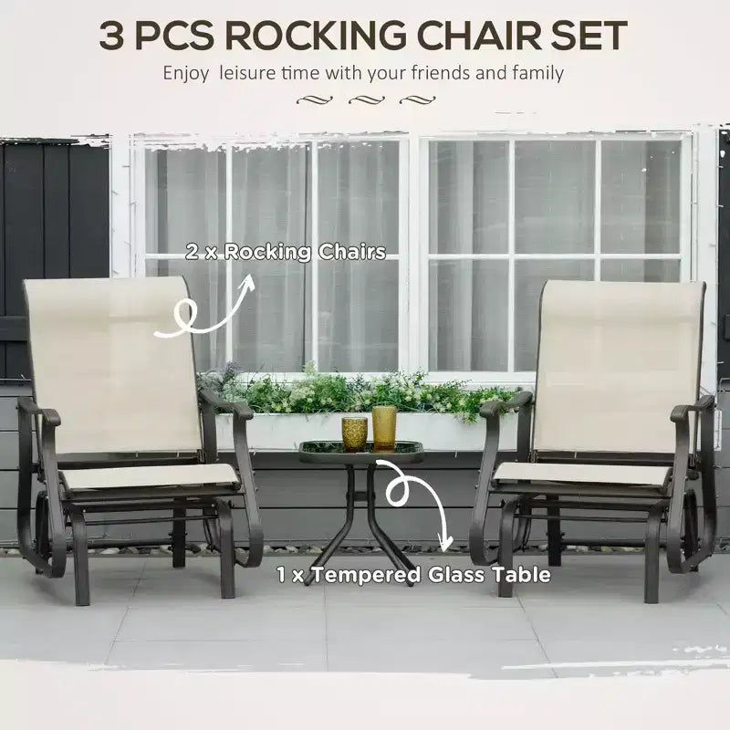 Ensemble de bistrot 3 pièces avec cadres en acier, table à plateau en verre trempé pour patio, jardin, pelouse