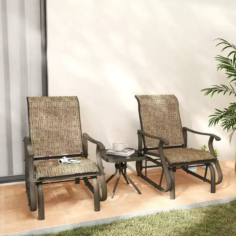 Ensemble de bistrot 3 pièces avec cadres en acier, table à plateau en verre trempé pour patio, jardin, pelouse