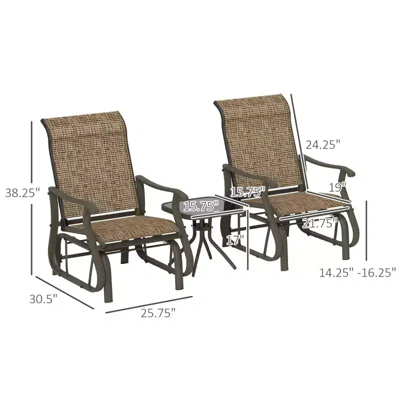 Ensemble de bistrot 3 pièces avec cadres en acier, table à plateau en verre trempé pour patio, jardin, pelouse