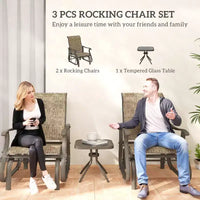 Ensemble de bistrot 3 pièces avec cadres en acier, table à plateau en verre trempé pour patio, jardin, pelouse
